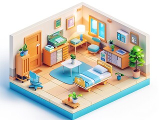 3D vectorial illustration of isolated hospital room