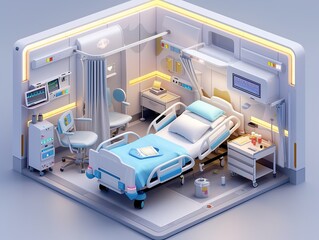 3D vectorial illustration of isolated hospital room