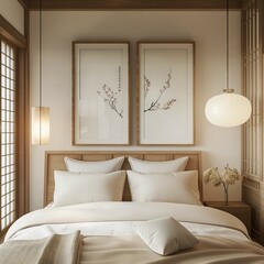 Frame mockup, modern oriental hanok style bedroom interior
