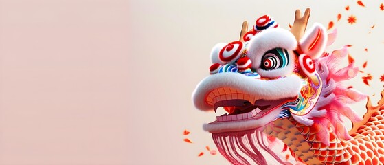 A laughing trendy red chinese dragon celebrating New Year Day.
