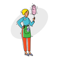 Professional cleaner woman colourful vector illustration. Vector illustration