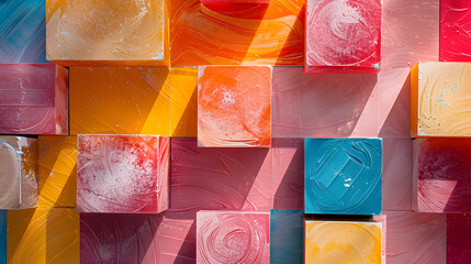 A photo featuring experimental compositions of shapes and colors captured from above, creating a sense of visual poetry in abstraction. Highlighting the harmony and balance of the elements, while surr