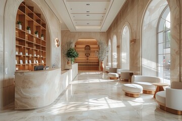 Modern unique and elegant interior design of a bank office in light colors
