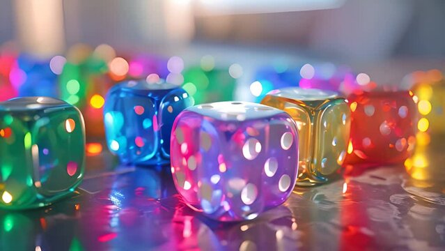 Colorful Transparent Dice with Sparkling Lights with Ai generated.
