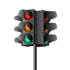 Beautiful realistic colorful perspective view traffic lights illustration on transparent background.