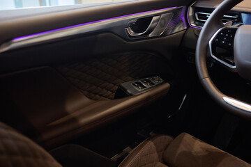 Automotive door with purple light, enhancing vehicle exterior design