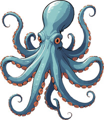 Vector illustration of an octopus character on a white background. © Wirestock
