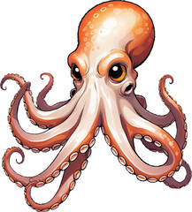 Vector illustration of an octopus character on a white background. © Wirestock