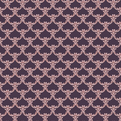 Hand drawn watercolor vintage ornament seamless pattern. Baroque illustration isolated on dark background. Can be used for textile, fabric and other printed products.
