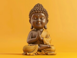 Meditating buddha statue on yellow background tranquil meditation practice sculpture symbolizing peace and serenity in 3d rendering
