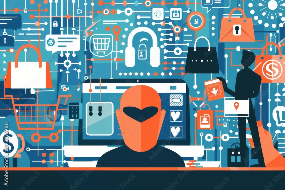 Poster digital security and online transactions concept with secure payment and technology, vector illustra