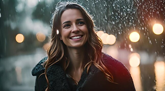 Frau freut sich &uuml;ber den Regen