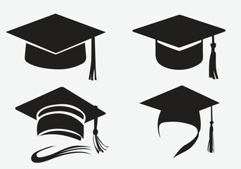 graduation cap  icons.Graduated Hat silhouette collection isolate background.Hat silhouette  vector