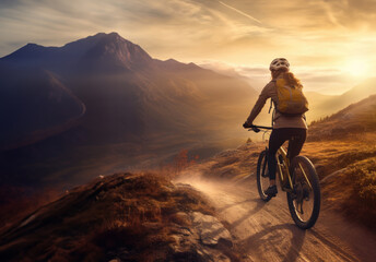 Fototapeta premium Women cycling mountain road bike in the morning