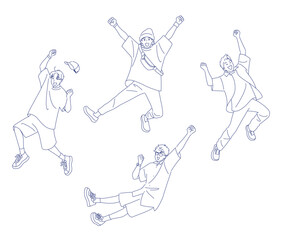 元気にジャンプする夏服の男子学生のセット