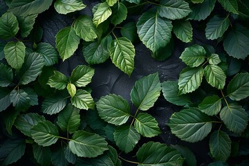 Green leaves on black background background, high quality, high resolution
