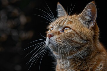 A cat is staring at a black background, high quality, high resolution