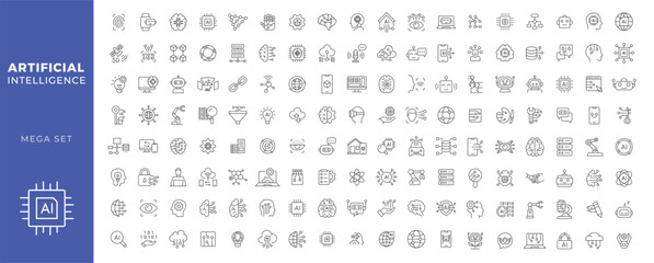 Artificial intelligence icons. Simple line art style icons pack. Vector illustration
