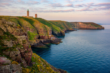 Cap Frehel peninsula with the Frehel Lighthouse, Brittany, France
