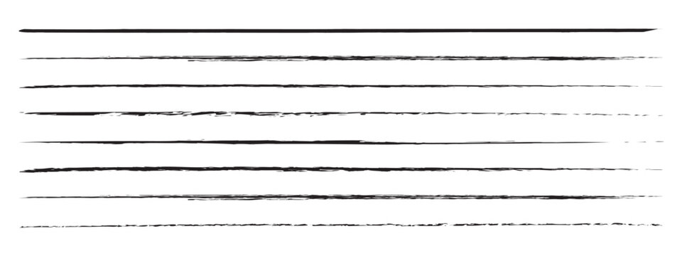 Line underline. Set strike lines black color isolated on white background. Pen stripe brush strokes. Patch pencil strips. Marker collection design. Grunge sketch thin long texture. Vector illustration