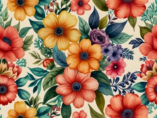 Fototapeta premium Seamless design. Beautiful Colorful abstract watercolor flowers bouquet