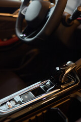 Naklejka premium Macro shot of a car gear lever an essential auto part