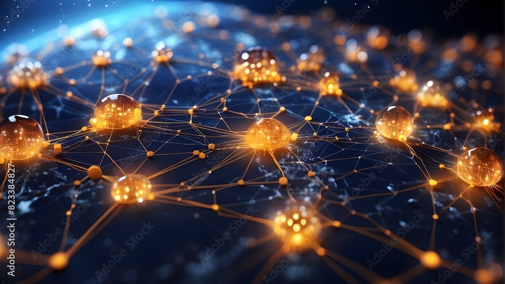 Poster idea of network communication technology for online commerce. blockchain, internet of things, and cr