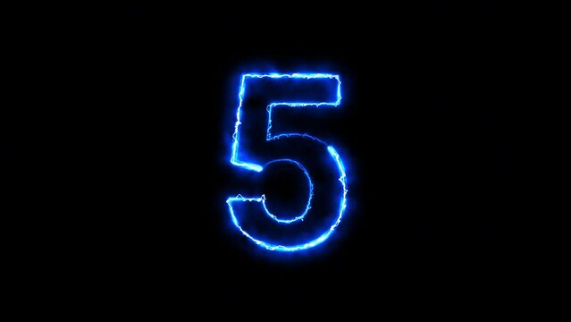 display number one two three four five six seven eight nine animated counting down neon blue lightning 4k looping