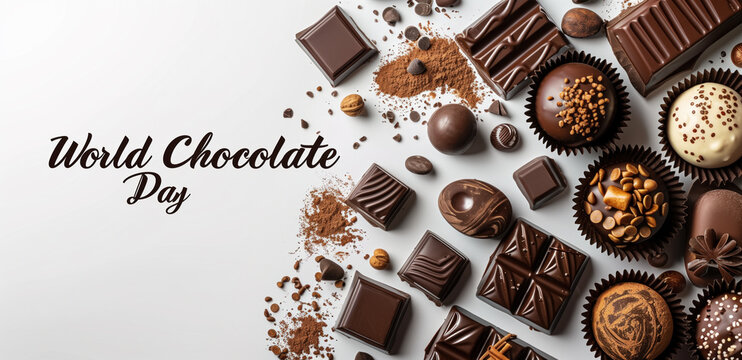 World Chocolate Day Celebration with Assorted Chocolates and Cocoa Powder.