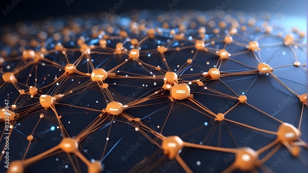 Poster concept of a network link. online interaction 3d rendering, big data, and technology background.