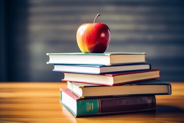 a red apple on top of a stack of books - Powered by Adobe