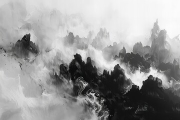 Black and white painting with smoke on a white background