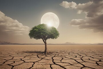 Barren expanse - cracked desert illustrating effects of global warming.
