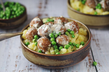 Swedish meatballs with mashed potato side dish - typical dish of Swedish cuisine	