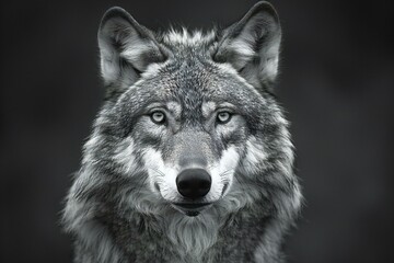 Digital artwork of  image of a wolf in black and white, high quality, high resolution