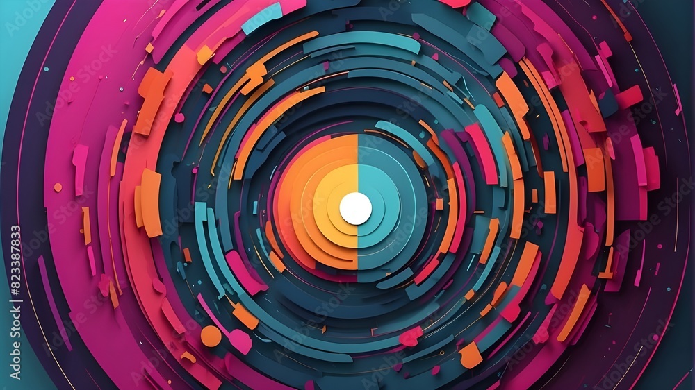 Aufkleber digital tech circle with an abstract color scheme.duplicate space