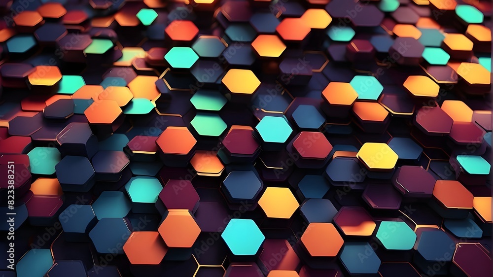 Poster hexagonal abstract backdrop design with illuminating lights