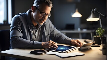 Man utilizing a high-tech tablet to work on a project