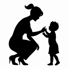 A mother play with her kids vector silhouette, white background
