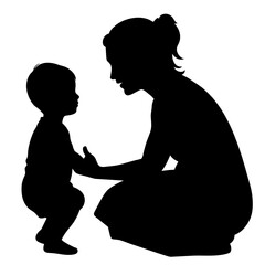 A mother play with her kids vector silhouette, white background