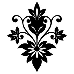 Floral vector ornament black color silhouette, white background (2)