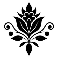 Floral vector ornament black color silhouette, white background (23)