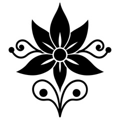Floral vector ornament black color silhouette, white background (50)