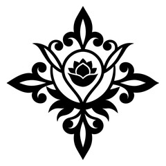 Floral vector ornament black color silhouette, white background (56)