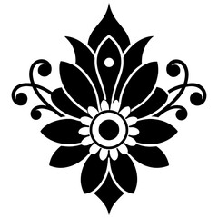 Floral vector ornament black color silhouette, white background (59)