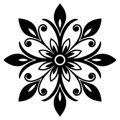 Floral vector ornament black color silhouette, white background (57)
