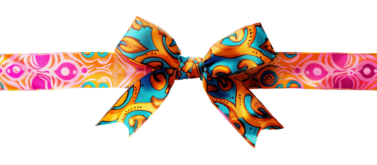 A colorful ribbon with a bow on it. Long bow for gift decoration