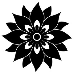 Floral vector ornament black color silhouette, white background (79)