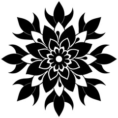 Floral vector ornament black color silhouette, white background
