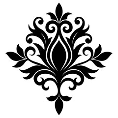 Floral vector ornament black color silhouette, white background